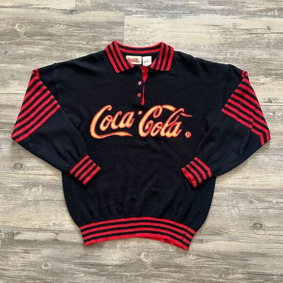 Vintage 80s Coca-Cola Rugby Sweater Size Medium - Picture 1 of 6